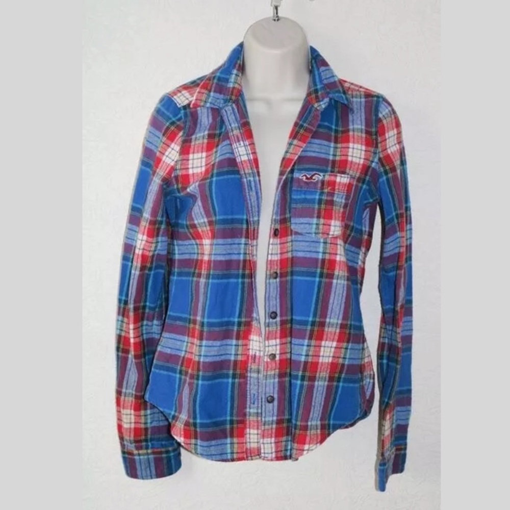 Hollister Button Up Plaid Flannel Multicolor Sz S